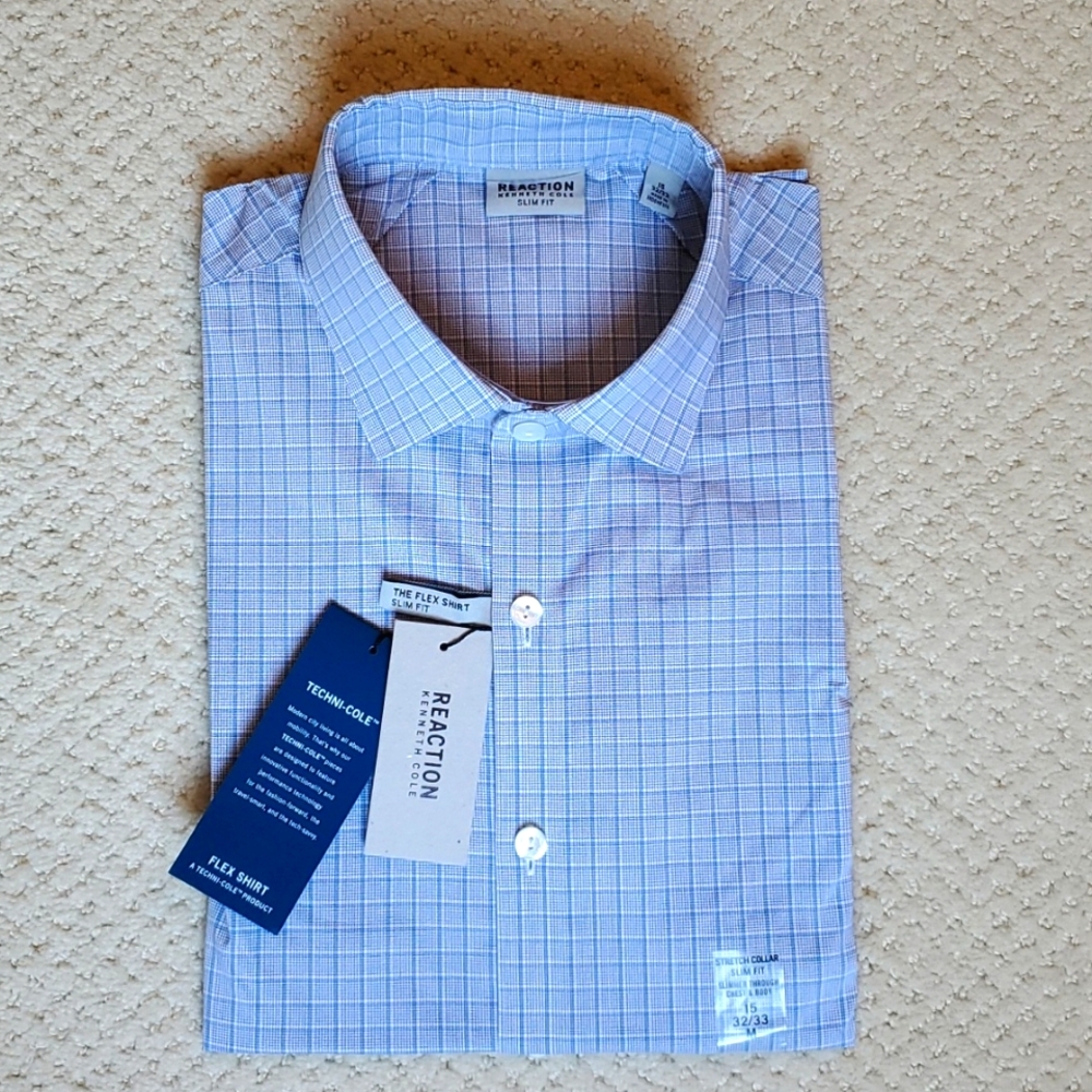 NWT Men's Dress Shirt, Kenneth Cole Reaction, Slim Fit, Light Blue.